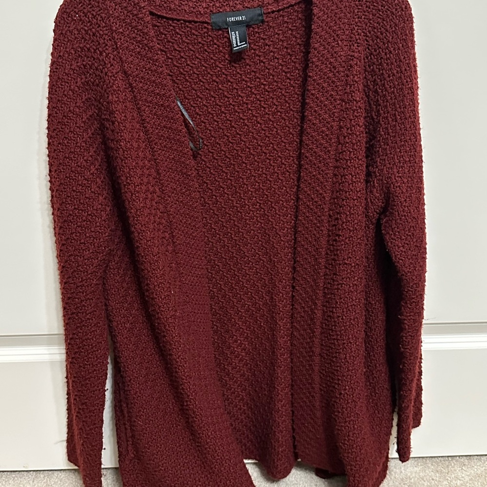Forever 21 Red Cardigan Cable Knit Sweater